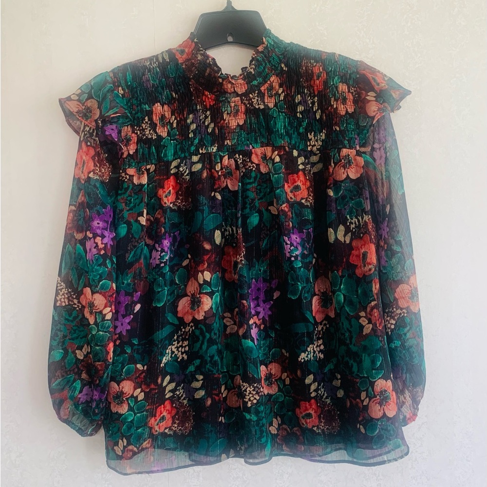 Cato Green Ruffled Long Sleeve Blouse Size Medium Boho Peasant Top